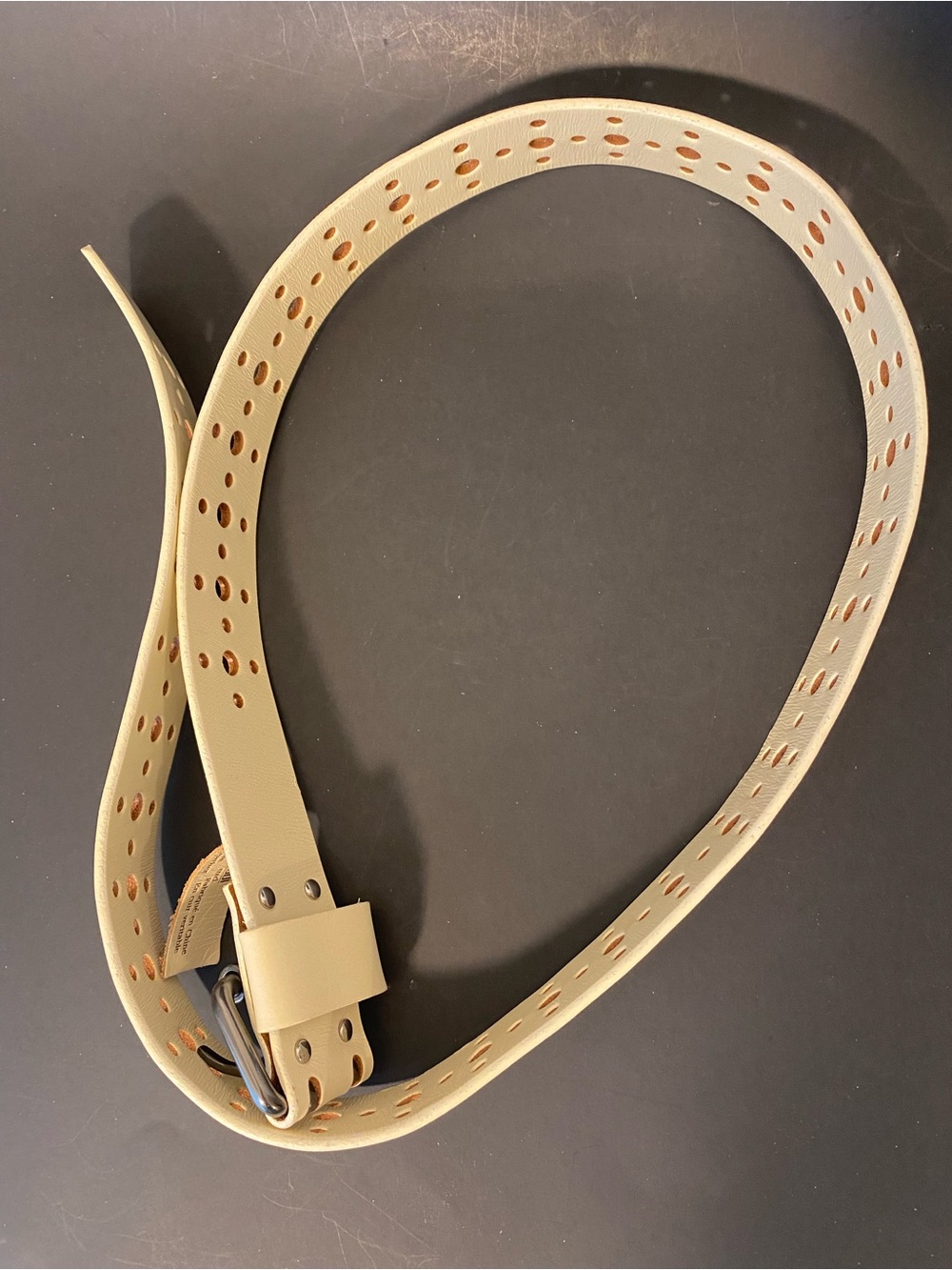 CAbi Cream Leather Perforated Belt Gunmetal Two-Prong Buckle - Picture 6 of 9